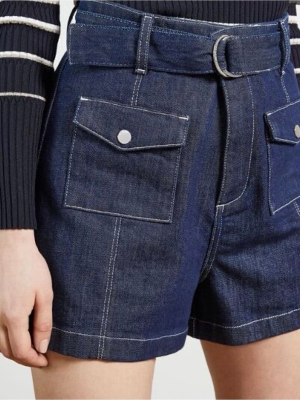 Ted Baker London Dark Blue Denim High-Waist Jean Shorts with Belt